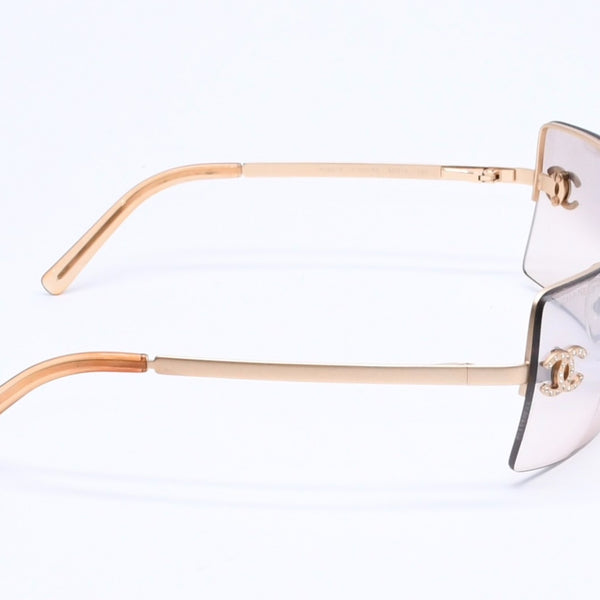 CHANEL Rimless Sunglasses 4092-B c.102/8Z Size 62□15 120 Brown Rhinestone Coco Mark Gold Hardware Good Condition Used 4a005340