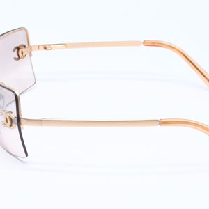 CHANEL Rimless Sunglasses 4092-B c.102/8Z Size 62□15 120 Brown Rhinestone Coco Mark Gold Hardware Good Condition Used 4a005340