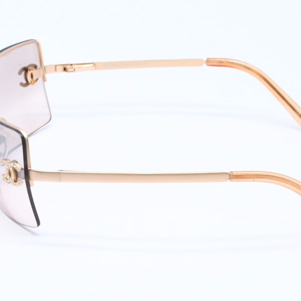 CHANEL Rimless Sunglasses 4092-B c.102/8Z Size 62□15 120 Brown Rhinestone Coco Mark Gold Hardware Good Condition Used 4a005340