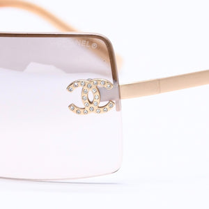 CHANEL Rimless Sunglasses 4092-B c.102/8Z Size 62□15 120 Brown Rhinestone Coco Mark Gold Hardware Good Condition Used 4a005340