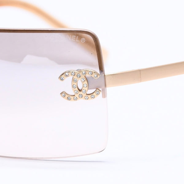 CHANEL Rimless Sunglasses 4092-B c.102/8Z Size 62□15 120 Brown Rhinestone Coco Mark Gold Hardware Good Condition Used 4a005340