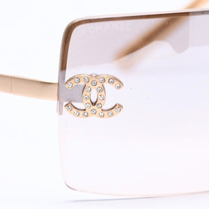 CHANEL Rimless Sunglasses 4092-B c.102/8Z Size 62□15 120 Brown Rhinestone Coco Mark Gold Hardware Good Condition Used 4a005340