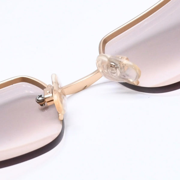 CHANEL Rimless Sunglasses 4092-B c.102/8Z Size 62□15 120 Brown Rhinestone Coco Mark Gold Hardware Good Condition Used 4a005340