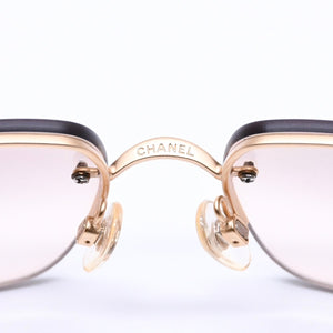CHANEL Rimless Sunglasses 4092-B c.102/8Z Size 62□15 120 Brown Rhinestone Coco Mark Gold Hardware Good Condition Used 4a005340