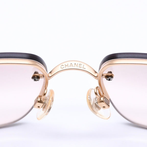 CHANEL Rimless Sunglasses 4092-B c.102/8Z Size 62□15 120 Brown Rhinestone Coco Mark Gold Hardware Good Condition Used 4a005340