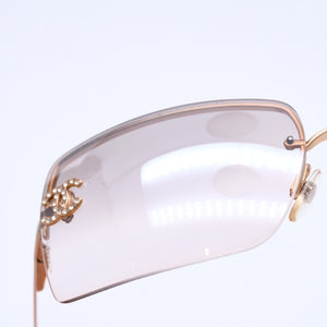 CHANEL Rimless Sunglasses 4092-B c.102/8Z Size 62□15 120 Brown Rhinestone Coco Mark Gold Hardware Good Condition Used 4a005340