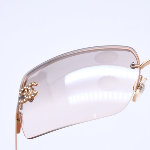 CHANEL Rimless Sunglasses 4092-B c.102/8Z Size 62□15 120 Brown Rhinestone Coco Mark Gold Hardware Good Condition Used 4a005340