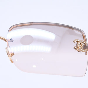 CHANEL Rimless Sunglasses 4092-B c.102/8Z Size 62□15 120 Brown Rhinestone Coco Mark Gold Hardware Good Condition Used 4a005340
