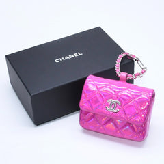 新品未使用 CHANEL シャネル マトラッセ パテント ミニポーチ M12484 ネオンピンク ココマーク ランダム番台 小物入れ シルバー金具 中古 4a005261