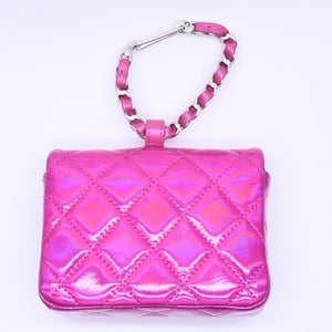 新品未使用 CHANEL シャネル マトラッセ パテント ミニポーチ M12484 ネオンピンク ココマーク ランダム番台 小物入れ シルバー金具 中古 4a005261