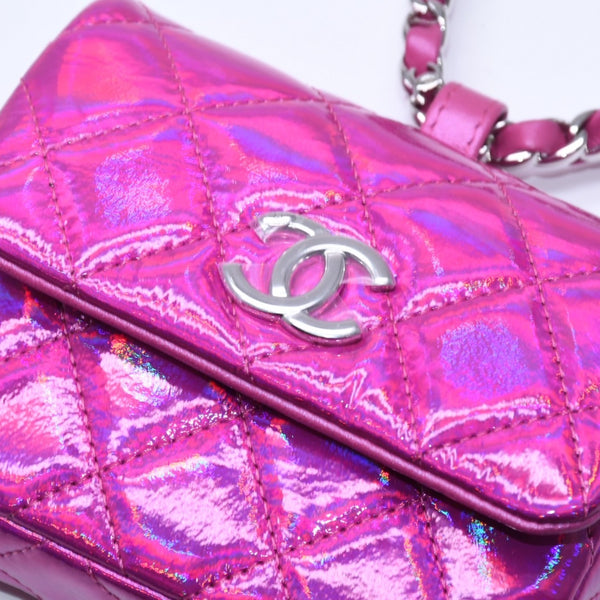 新品未使用 CHANEL シャネル マトラッセ パテント ミニポーチ M12484 ネオンピンク ココマーク ランダム番台 小物入れ シルバー金具 中古 4a005261