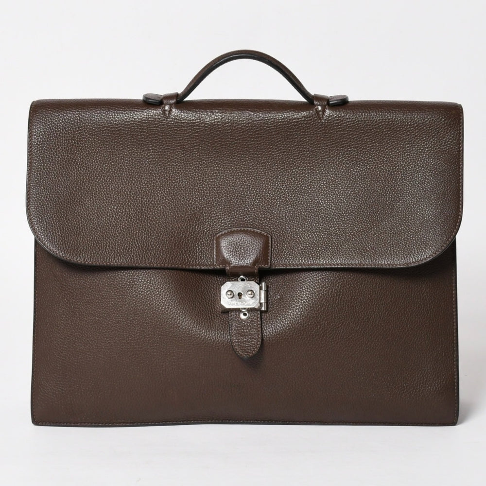 HERMES エルメス サック ア デペッシュ41 トリプル レザール ビジネスバッグ □R刻印 トゴ ショコラ 2014年製 シルバー金具 良品 中古 4a005050