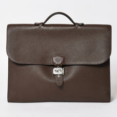 HERMES エルメス サック ア デペッシュ41 トリプル レザール ビジネスバッグ □R刻印 トゴ ショコラ 2014年製 シルバー金具 良品 中古 4a005050