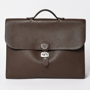 HERMES エルメス サック ア デペッシュ41 トリプル レザール ビジネスバッグ □R刻印 トゴ ショコラ 2014年製 シルバー金具 良品 中古 4a005050