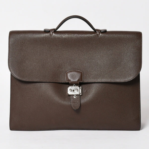 HERMES エルメス サック ア デペッシュ41 トリプル レザール ビジネスバッグ □R刻印 トゴ ショコラ 2014年製 シルバー金具 良品 中古 4a005050
