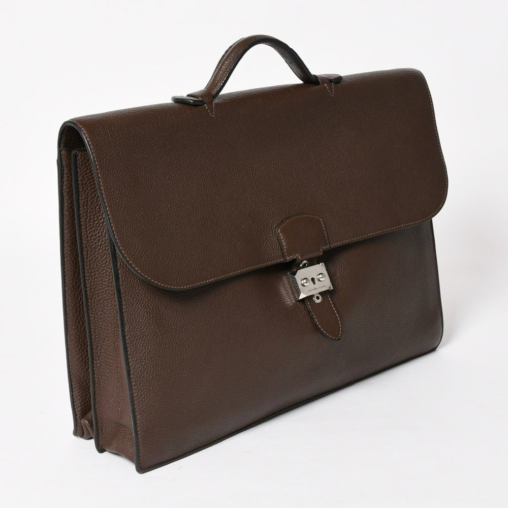 HERMES Sac A Depeche 41 Triple Leather Business Bag □R Stamp Togo Chocolat Made in 2014 Silver Hardware Good Used 4a005050