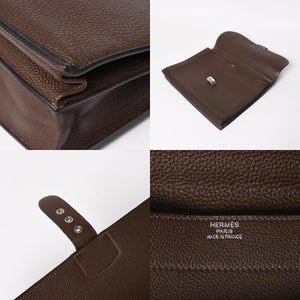 HERMES エルメス サック ア デペッシュ41 トリプル レザール ビジネスバッグ □R刻印 トゴ ショコラ 2014年製 シルバー金具 良品 中古 4a005050