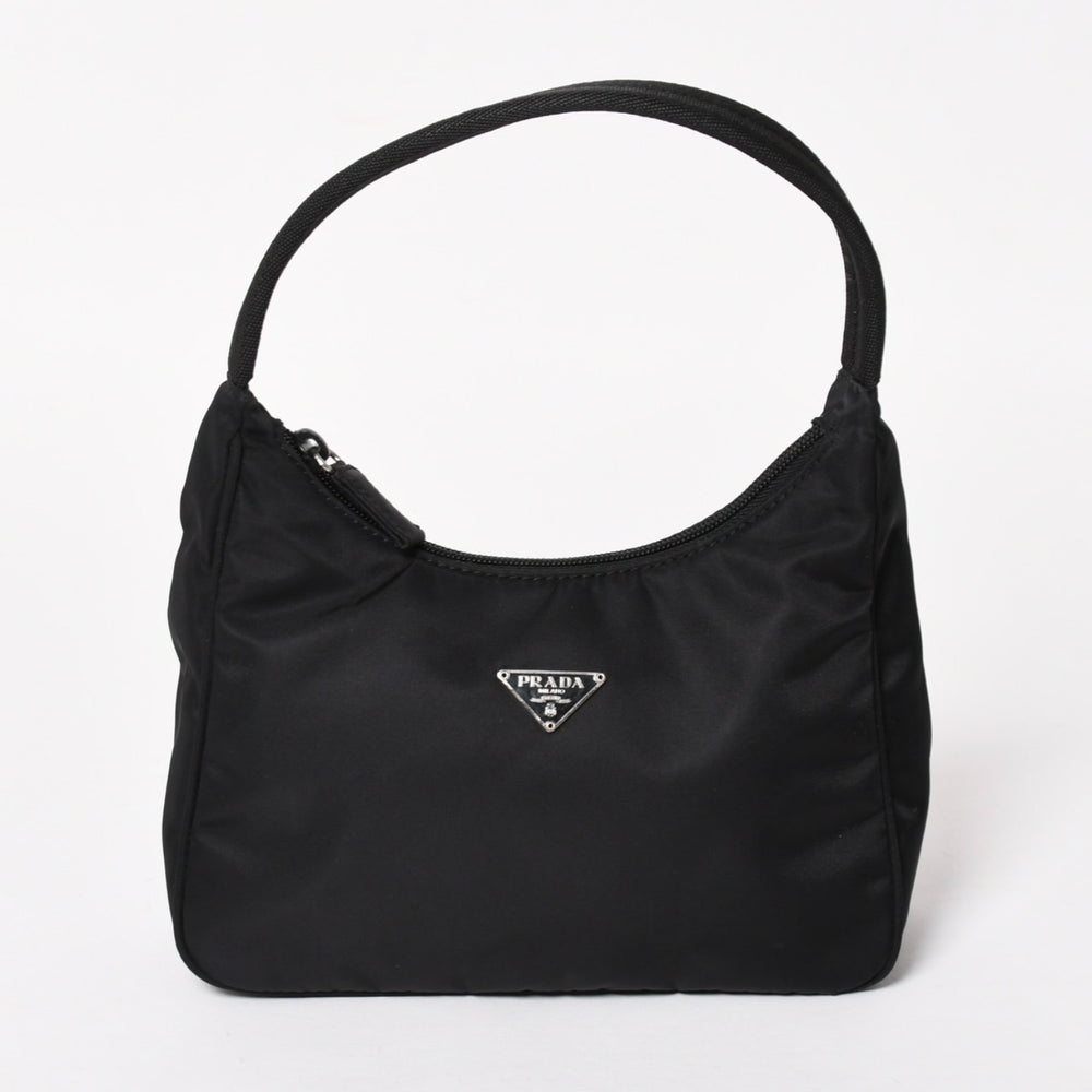 極美品 PRADA プラダ ホーボー ハンドバッグ MV515 トライアングルロゴ 三角ロゴプレート ナイロン ブラック 中古 4a005357