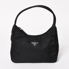 極美品 PRADA プラダ ホーボー ハンドバッグ MV515 トライアングルロゴ 三角ロゴプレート ナイロン ブラック 中古 4a005357