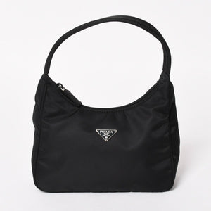 極美品 PRADA プラダ ホーボー ハンドバッグ MV515 トライアングルロゴ 三角ロゴプレート ナイロン ブラック 中古 4a005357