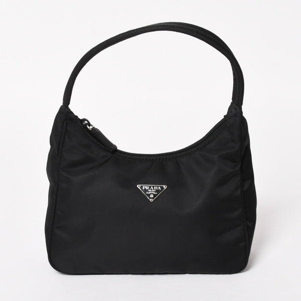 極美品 PRADA プラダ ホーボー ハンドバッグ MV515 トライアングルロゴ 三角ロゴプレート ナイロン ブラック 中古 4a005357
