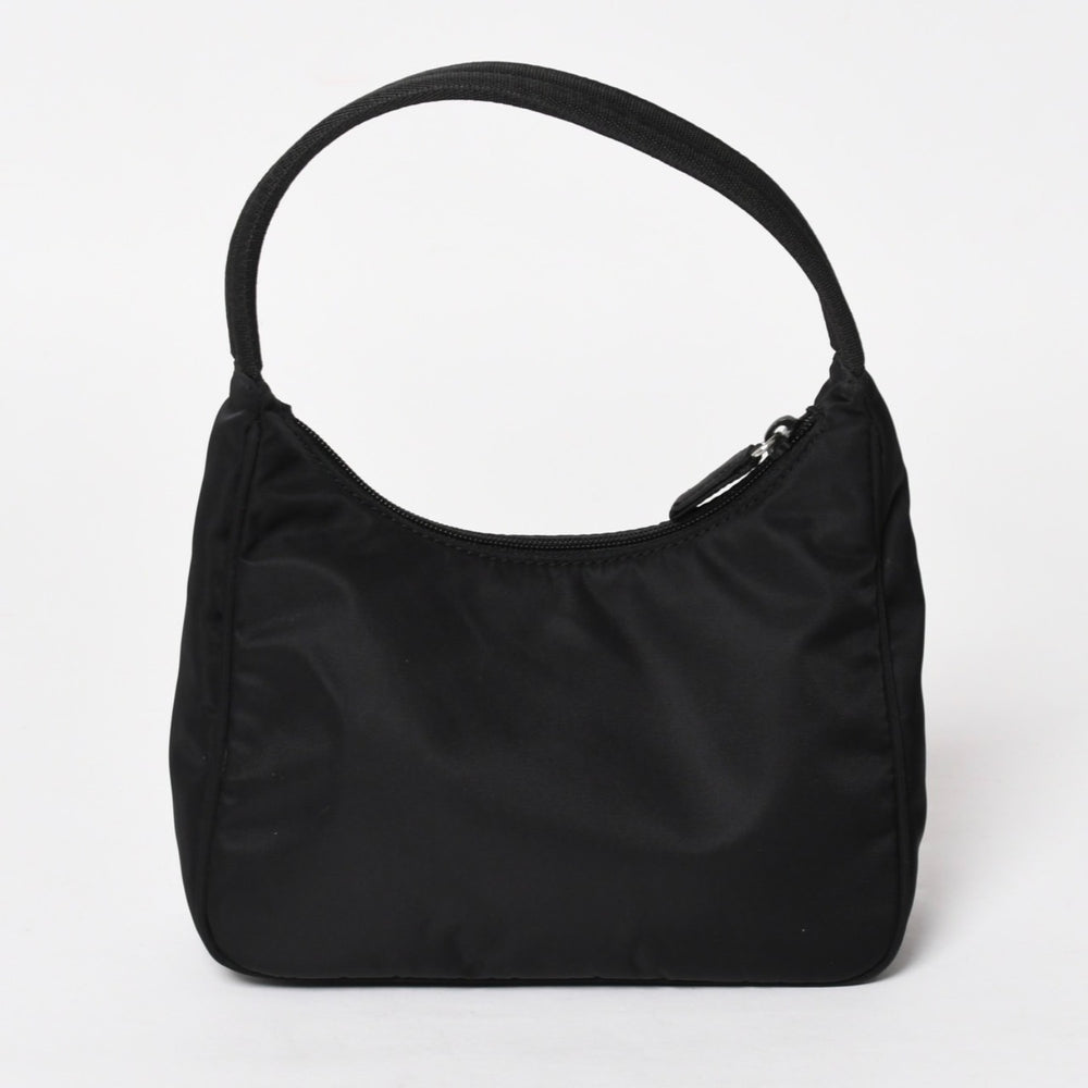 極美品 PRADA プラダ ホーボー ハンドバッグ MV515 トライアングルロゴ 三角ロゴプレート ナイロン ブラック 中古 4a005357