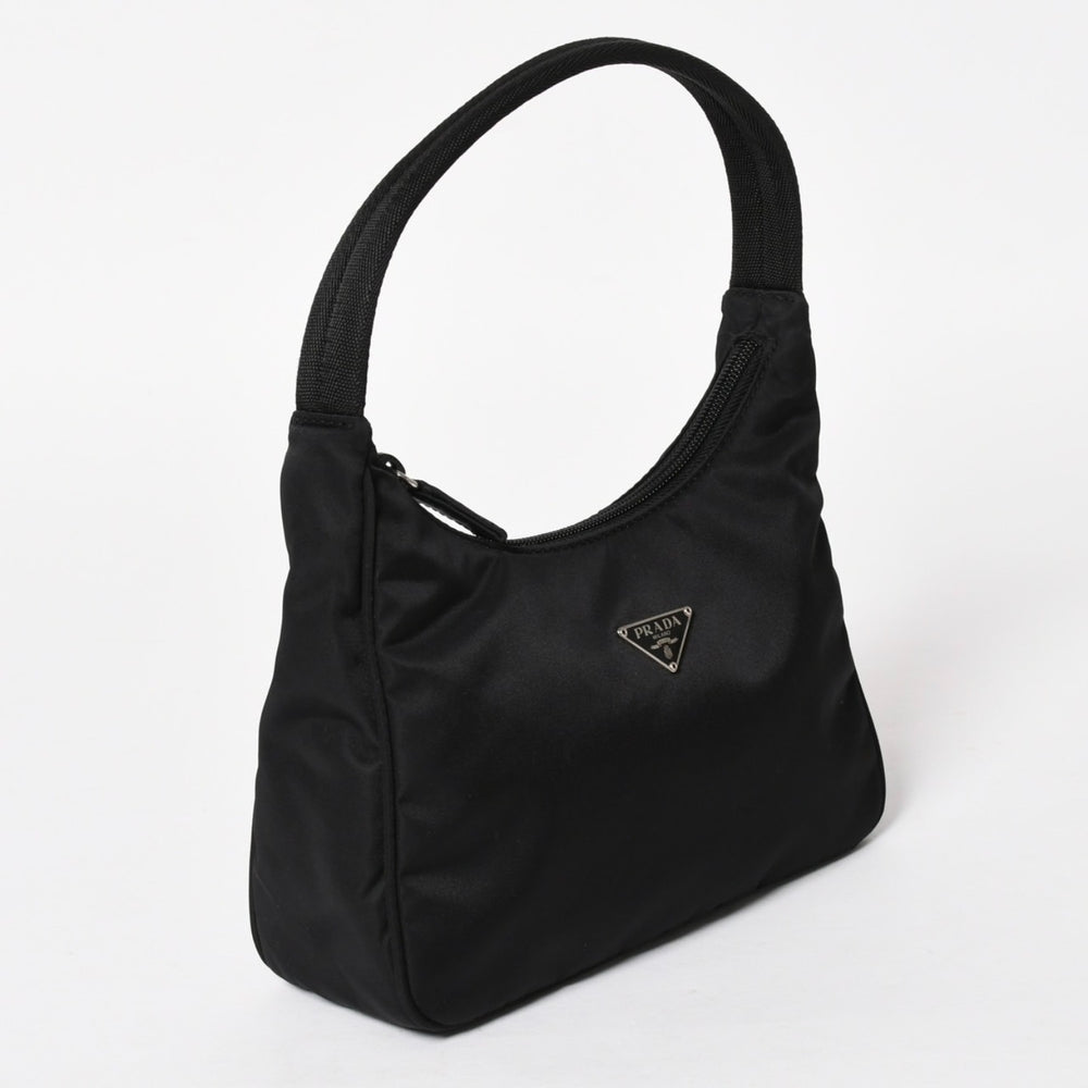 Very Good Condition PRADA Hobo Handbag MV515 Triangle Logo Triangle Logo Plate Nylon Black Used 4a005357