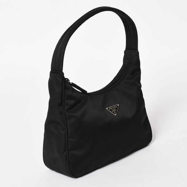 極美品 PRADA プラダ ホーボー ハンドバッグ MV515 トライアングルロゴ 三角ロゴプレート ナイロン ブラック 中古 4a005357
