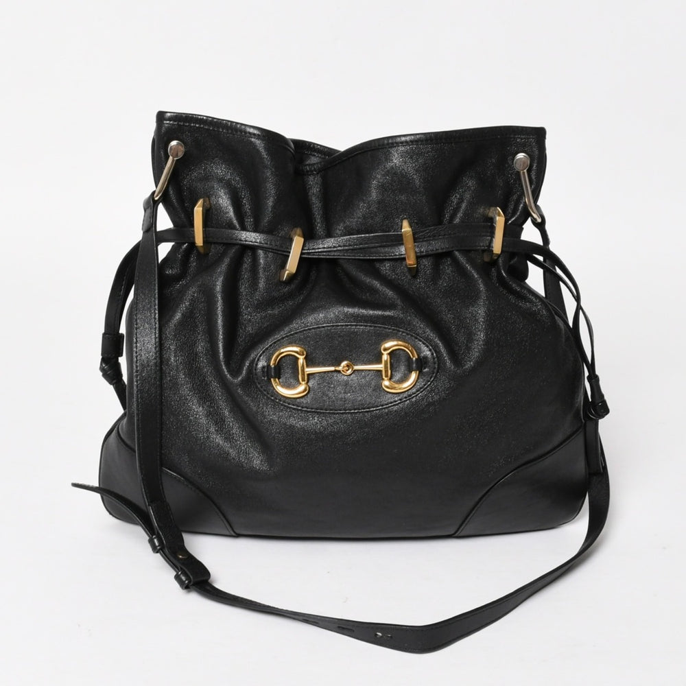 GUCCI グッチ ホースビット ショルダーバッグ ブラック ゴールド 602089 ゴールド金具 レザー 美品 中古 4a005390