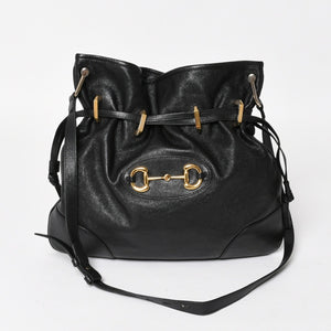 GUCCI グッチ ホースビット ショルダーバッグ ブラック ゴールド 602089 ゴールド金具 レザー 美品 中古 4a005390