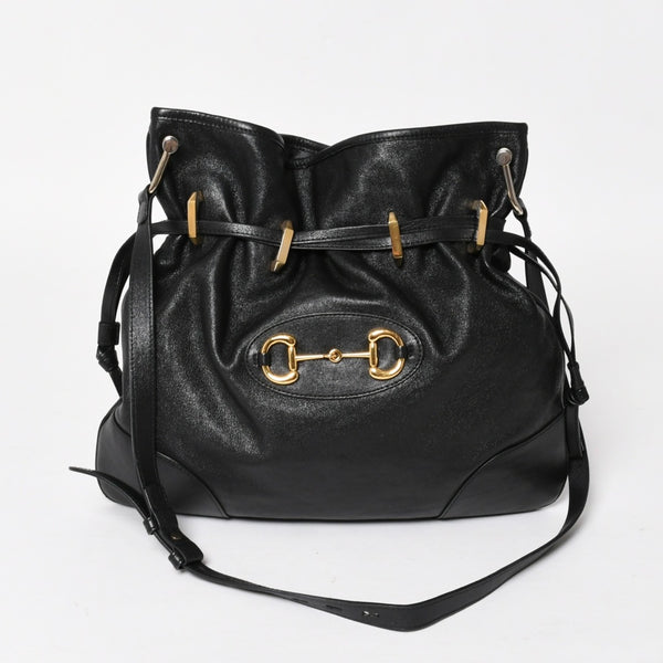GUCCI グッチ ホースビット ショルダーバッグ ブラック ゴールド 602089 ゴールド金具 レザー 美品 中古 4a005390