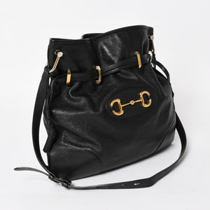 GUCCI グッチ ホースビット ショルダーバッグ ブラック ゴールド 602089 ゴールド金具 レザー 美品 中古 4a005390