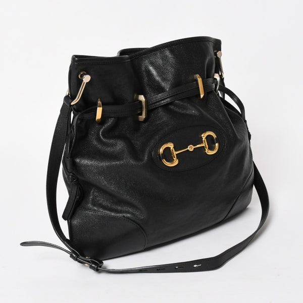 GUCCI グッチ ホースビット ショルダーバッグ ブラック ゴールド 602089 ゴールド金具 レザー 美品 中古 4a005390