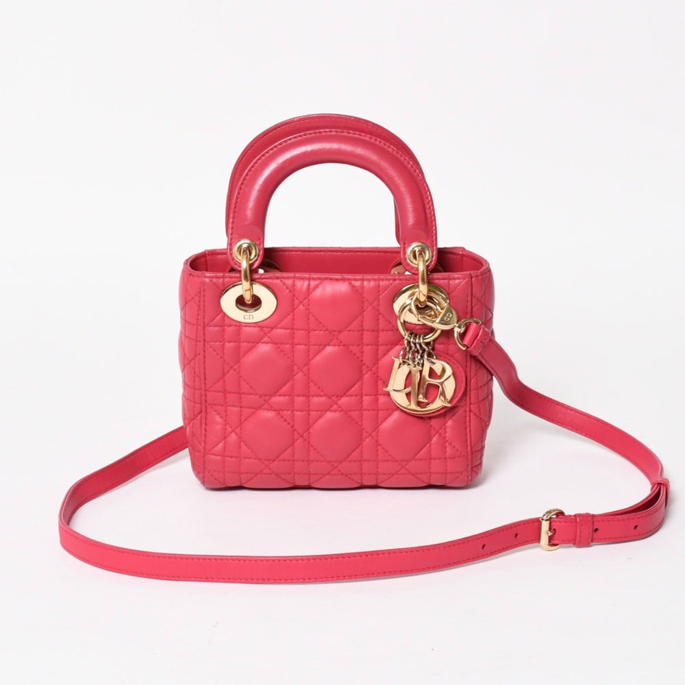 Christian Dior クリスチャンディオール レディ ディオール ミニ 2WAYバッグ 18-MA-0194 カナージュ ラムスキン ピンク 美品 中古 4a005322