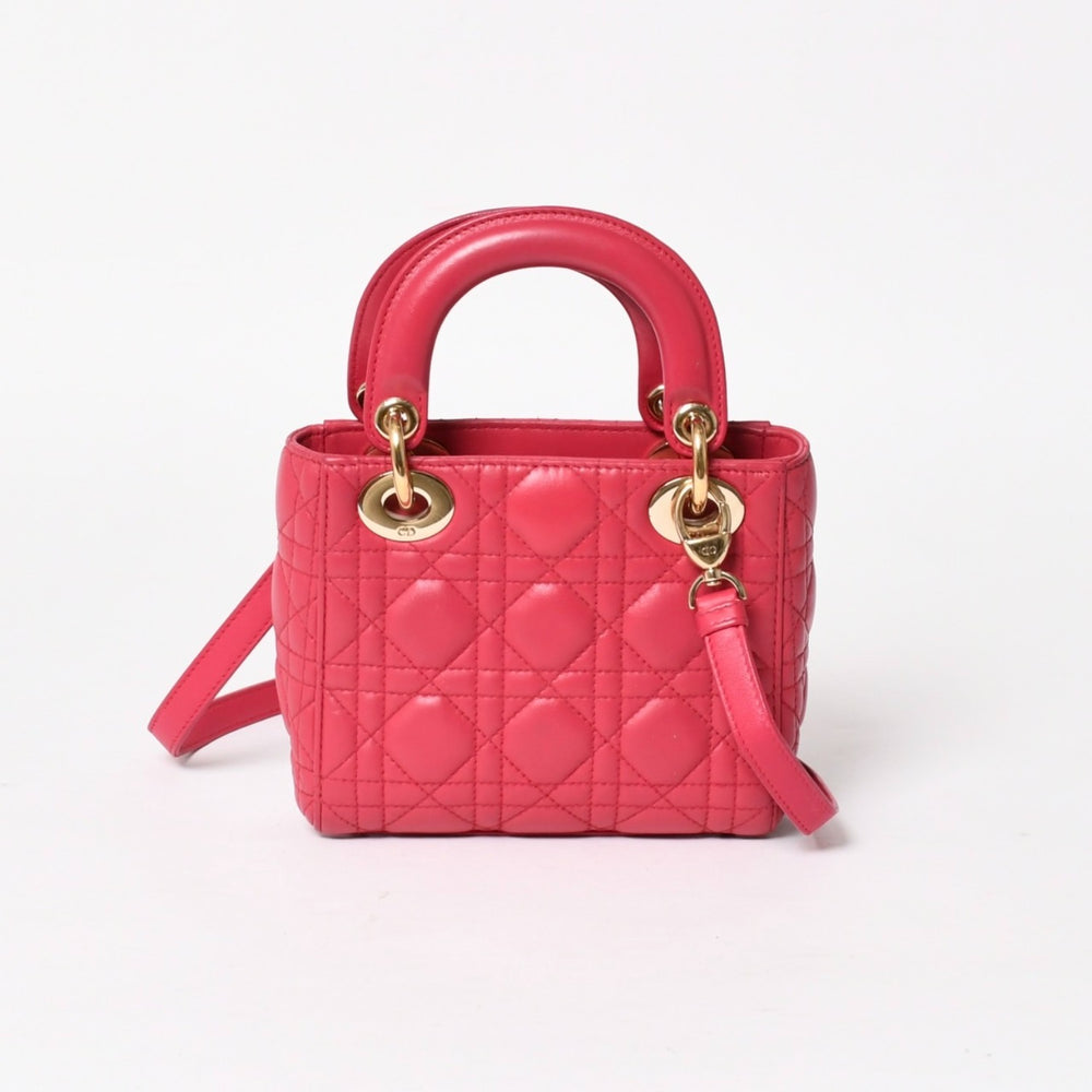 Christian Dior クリスチャンディオール レディ ディオール ミニ 2WAYバッグ 18-MA-0194 カナージュ ラムスキン ピンク 美品 中古 4a005322
