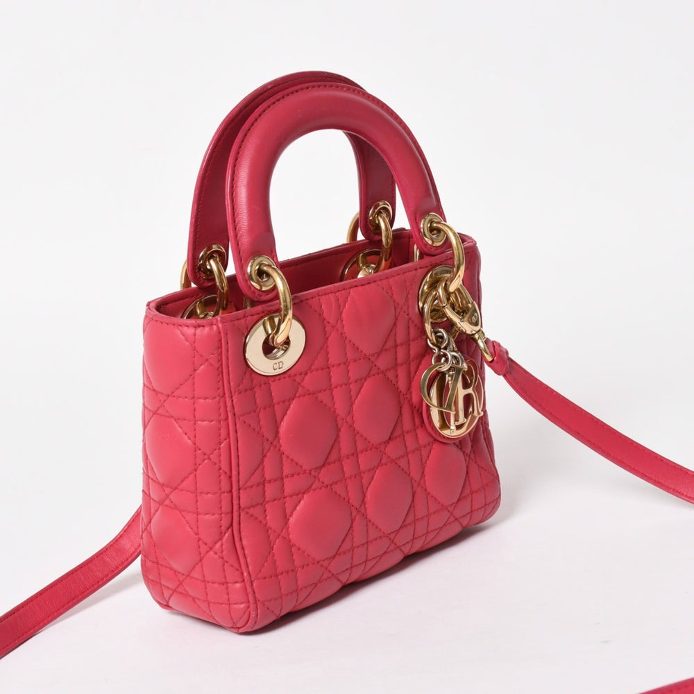 Christian Dior Lady Dior Mini 2WAY Bag 18-MA-0194 Cannage Lambskin Pink Good Condition Used 4a005322