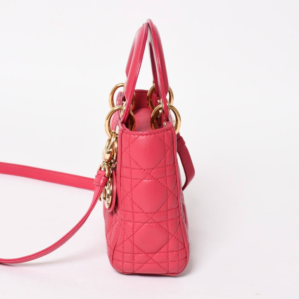 Christian Dior Lady Dior Mini 2WAY Bag 18-MA-0194 Cannage Lambskin Pink Good Condition Used 4a005322