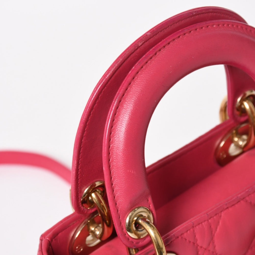 Christian Dior クリスチャンディオール レディ ディオール ミニ 2WAYバッグ 18-MA-0194 カナージュ ラムスキン ピンク 美品 中古 4a005322