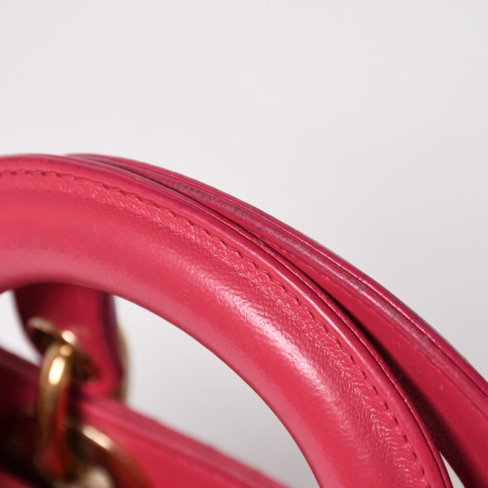 Christian Dior クリスチャンディオール レディ ディオール ミニ 2WAYバッグ 18-MA-0194 カナージュ ラムスキン ピンク 美品 中古 4a005322