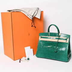 新品同様 HERMES エルメス Birkin 40 バーキン40 ハンドバッグ X刻印 ポロサス ヴェールエメラルド SV金具 2016年製 内縫い 中古 4a005363