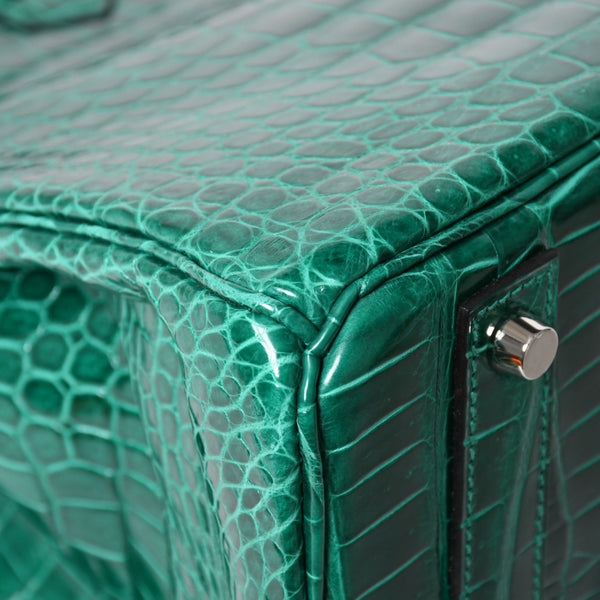 新品同様 HERMES エルメス Birkin 40 バーキン40 ハンドバッグ X刻印 ポロサス ヴェールエメラルド SV金具 2016年製 内縫い 中古 4a005363