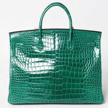 Load image into Gallery viewer, 新品同様 HERMES エルメス Birkin 40 バーキン40 ハンドバッグ X刻印 ポロサス ヴェールエメラルド SV金具 2016年製 内縫い 中古 4a005363