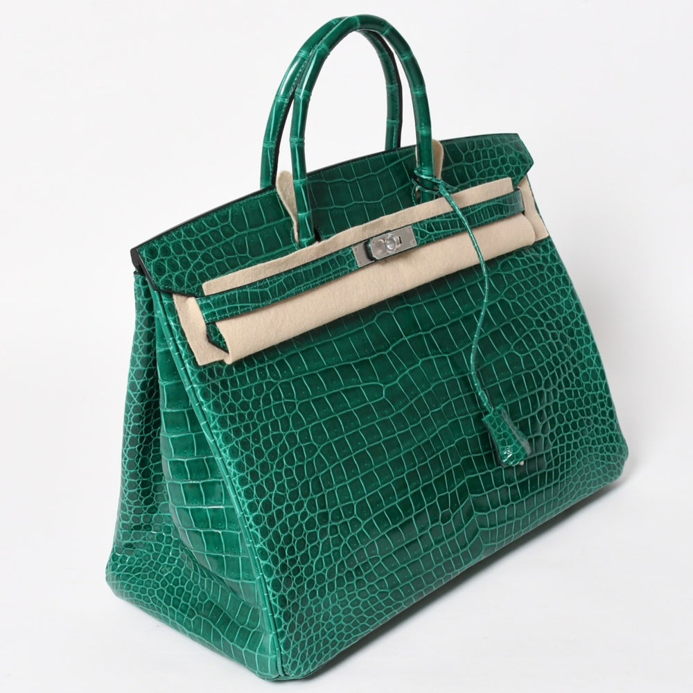 新品同様 HERMES エルメス Birkin 40 バーキン40 ハンドバッグ X刻印 ポロサス ヴェールエメラルド SV金具 2016年製 内縫い 中古 4a005363