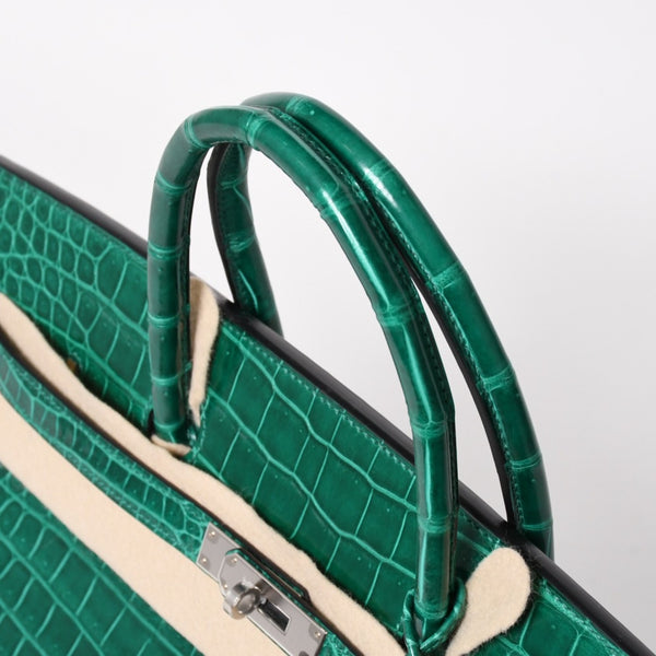 新品同様 HERMES エルメス Birkin 40 バーキン40 ハンドバッグ X刻印 ポロサス ヴェールエメラルド SV金具 2016年製 内縫い 中古 4a005363