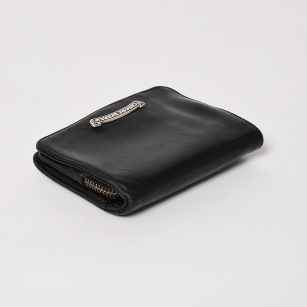 CHROME HEARTS クロムハーツ WALLET JOEY ジョーイウォレット 二つ折り財布 ダガージップ スクロールラベル ブラック 美品 中古 4a005389