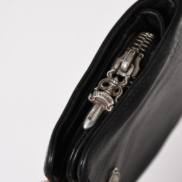 CHROME HEARTS クロムハーツ WALLET JOEY ジョーイウォレット 二つ折り財布 ダガージップ スクロールラベル ブラック 美品 中古 4a005389