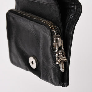 CHROME HEARTS クロムハーツ WALLET JOEY ジョーイウォレット 二つ折り財布 ダガージップ スクロールラベル ブラック 美品 中古 4a005389