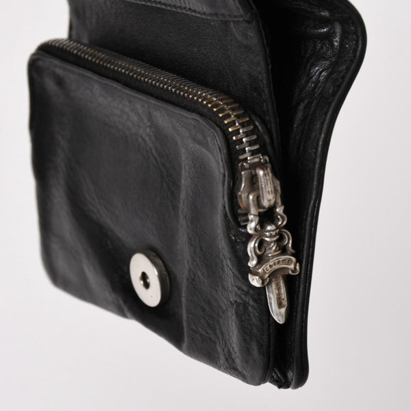 CHROME HEARTS クロムハーツ WALLET JOEY ジョーイウォレット 二つ折り財布 ダガージップ スクロールラベル ブラック 美品 中古 4a005389