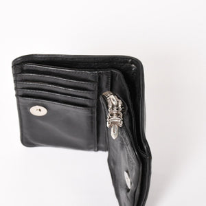 CHROME HEARTS クロムハーツ WALLET JOEY ジョーイウォレット 二つ折り財布 ダガージップ スクロールラベル ブラック 美品 中古 4a005389