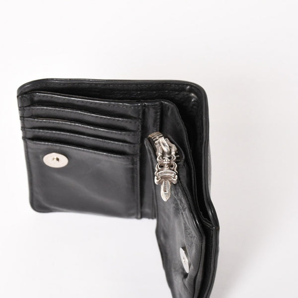 CHROME HEARTS クロムハーツ WALLET JOEY ジョーイウォレット 二つ折り財布 ダガージップ スクロールラベル ブラック 美品 中古 4a005389